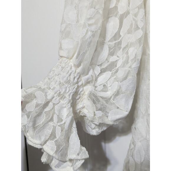 Sam & Jess Women's Off-White Lace V-Neck Long Sleeve Top Summer Blouse Size XS - Picture 7 of 11